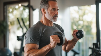 Man lifting weights in a modern gym during a fitness session focused on strength training and physical conditioning