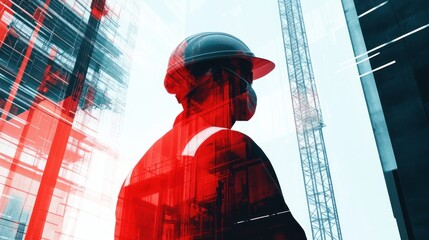 A silhouette of a construction worker against an abstract background, symbolizing industry.