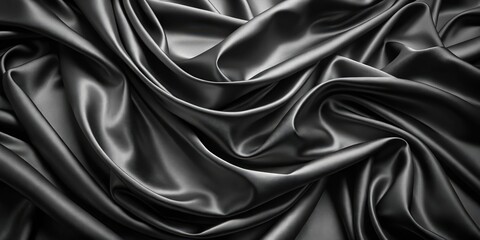 Obraz premium Elegant Draped Smooth Fabric with Rich Black Satin Texture and Soft Flowing Curves