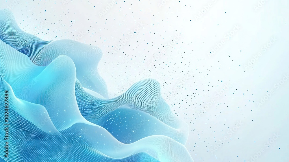 Poster abstract blue wave with particles, creating a serene and modern aesthetic.
