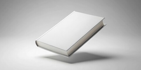 A Blank White Hardback Book with a Subtle Shadow Floating in Mid-Air against a Neutral Background