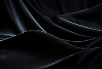 Fototapeta premium close view luxurious black fabric draped elegantly showcasing texture depth, textile, surface, soft, smooth, design, rich, material, shiny, aesthetic