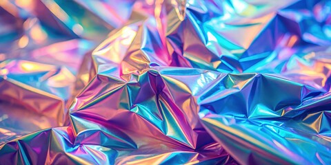 Abstract Background of Shimmering Holographic Material with Iridescent Colors and Textured Surface