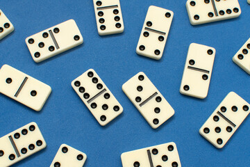 Dominoes bones on blue background	