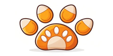 A Stylized Illustration of an Orange Paw Print with White Toes and a Shadow Below