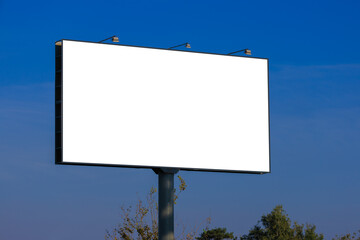 White billboard along the highway. Background for design and advertising. 