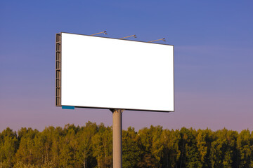 White billboard along the highway. Background for design and advertising. 
