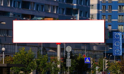 White billboard along the highway. Background for design and advertising. 