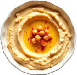 Close Up of Creamy Hummus with Olive Oil and Paprika, Topped with Yellow Berries