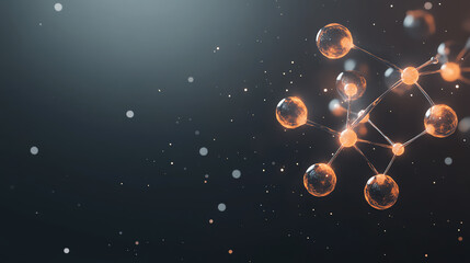 Fototapeta premium Abstract representation of molecular structure with glowing spheres and a dark background, illustrating concepts of chemistry and molecular science.