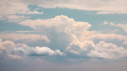 Fototapeta premium Fluffy white clouds with a soft pastel blue background