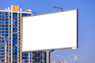 Fototapeta premium Background for design. Advertising billboard along the road in the city on a sunny day