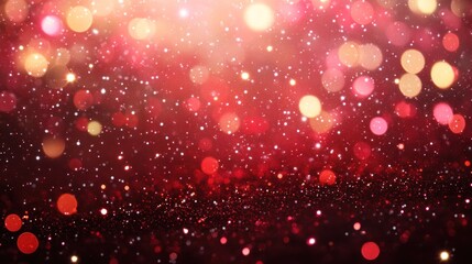 A shimmering background with sparkling lights and bokeh effects in red and gold hues.