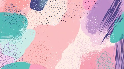 Abstract pastel background with colorful shapes and dots.