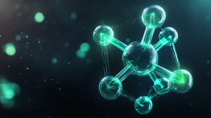 A glowing molecular structure showcasing interconnected atoms with vibrant green highlights, set against a dark background, representing the beauty of scientific innovation.