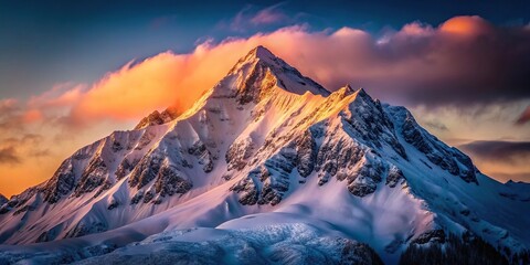 Obraz premium Snow-covered mountain at twilight