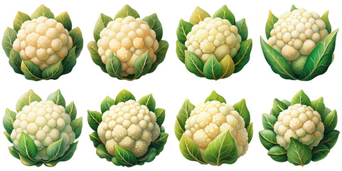 Cartoon illustration set of cauliflower with Grainy Textures. isolate on a white background. PNG
