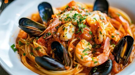Seafood Linguine with Shrimp and Mussels Delight