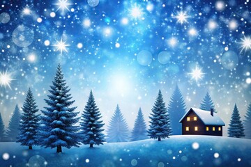 Obraz premium Snowy Christmas scene with silhouettes of trees and house