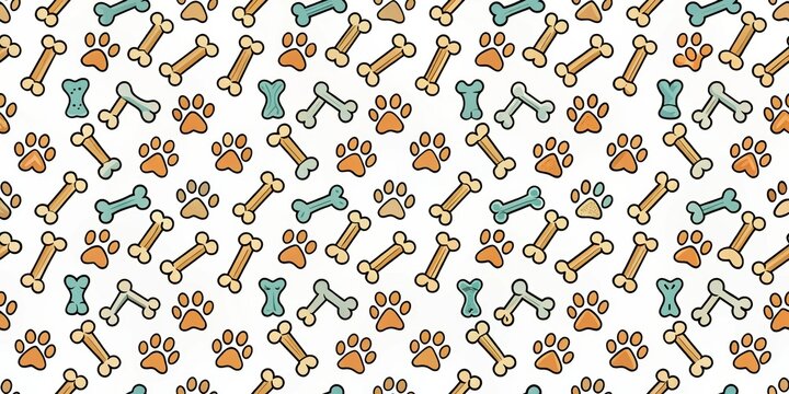 A delightful and playful pattern featuring scattered dog bones and paw prints, perfect for pet-themed designs.