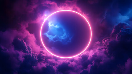 Abstract Background with Neon Circle and Purple Clouds