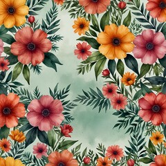 seamless background with flowers, Set of backgrounds with watercolor flowers and place for text. Hand-drawn illustration.