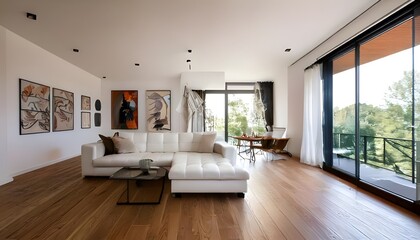 Fototapeta premium Minimalist and cozy design living room