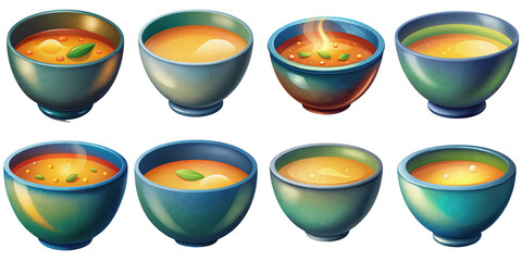 Cartoon illustration set of soup bowl with Grainy Textures. isolate on a white background. PNG
