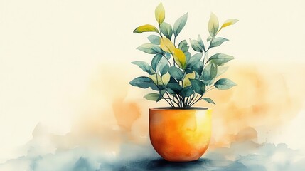whimsical watercolor illustration of a potted plant featuring soft brush strokes and a minimalistic style ideal for botanicalthemed decor