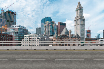 Cityscape with modern and historic buildings in the USA.