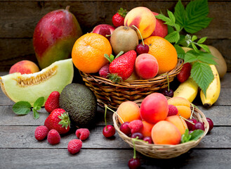 Delicious and juicy fresh organic fruit in a vegetarian diet