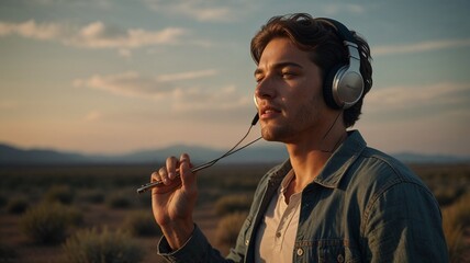 man listening to music