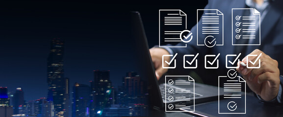 man answer and fill out survey questionnaire online form  , electronic feedback data  concept