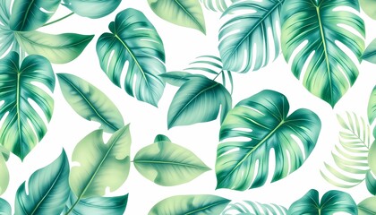 Watercolor tropical leaves seamless pattern design for fabric, wallpaper, and digital prints