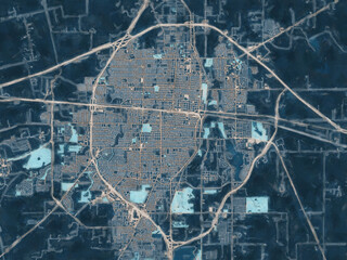 Painterly Style City Map of Abilene Texas, USA in a Blue Color Scheme.