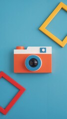 Minimalist Camera Illustration With Bold Colors And Geometric Photo Frames Shapes,  A Colorful Vintage Camera
