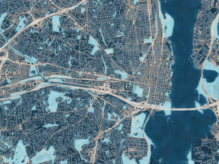 Painterly Style City Map of Alexandria Virginia, USA in a Blue Color Scheme.