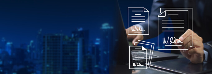 man sign distance contract, an electronic signature concept