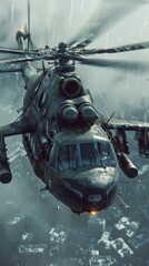Military Transport Helicopter in Detailed Wallpaper. High-flying excitement concept
