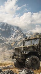 Fototapeta premium Heavy-duty Military Vehicle. Modern military transport truck concept