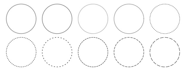Obraz premium Set of simple round dotted, dashed line frames
