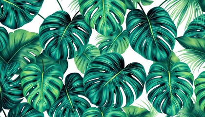 Tropical leaves pattern on white background