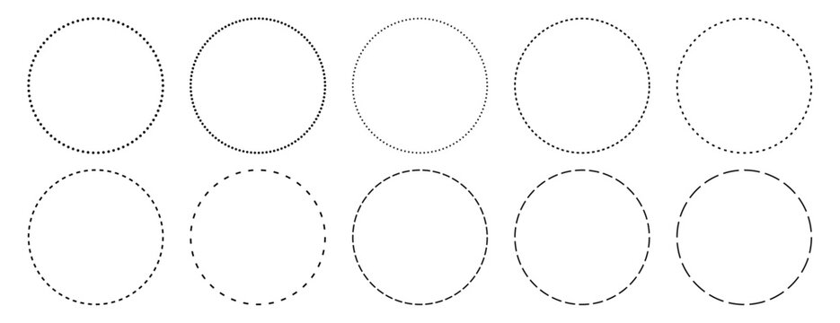 Set of simple round dotted, dashed line frames