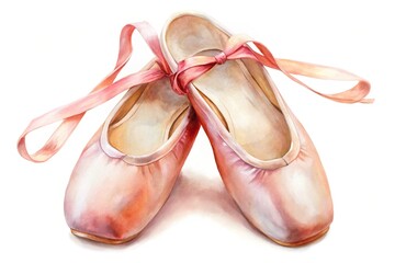Soft watercolor painting of ballet toe shoes