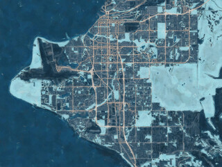 Painterly Style City Map of Anchorage Alaska, USA in a Blue Color Scheme.