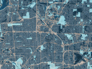 Painterly Style City Map of Amherst  New York, USA in a Blue Color Scheme.