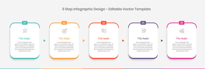 5 step Infographics Design Template, Chart diagram, Graph, Pie chart, workflow layout, squire diagram, report, Editable presentation design elements, Info graph Process diagram in white background