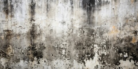 Obraz premium A weathered, cracked, and stained concrete wall with a mottled surface revealing the passage of time and the effects of nature.