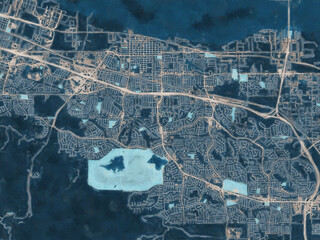 Painterly Style City Map of Antioch California, USA in a Blue Color Scheme.