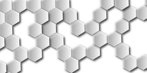Multiple 3d & luxury grey hexagons polygonal like honeycomb mosaic with shadow are used in abstract white texture vector illustrator digital background design, grey hexagonal digital 3D bg design.